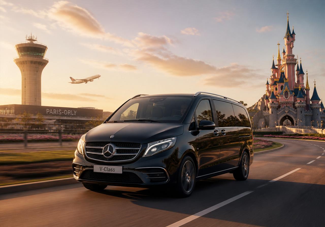 Private transfer between Orly airport and central Paris