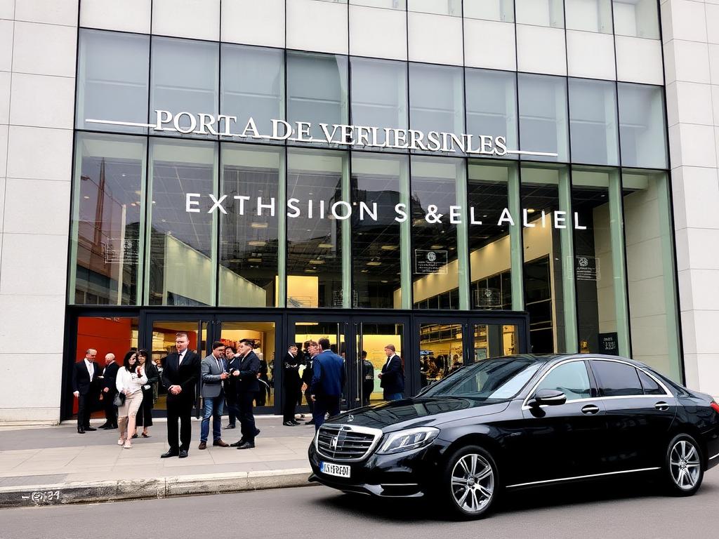 Chauffeur vehicle waiting for business travellers at a Paris exhibition centre