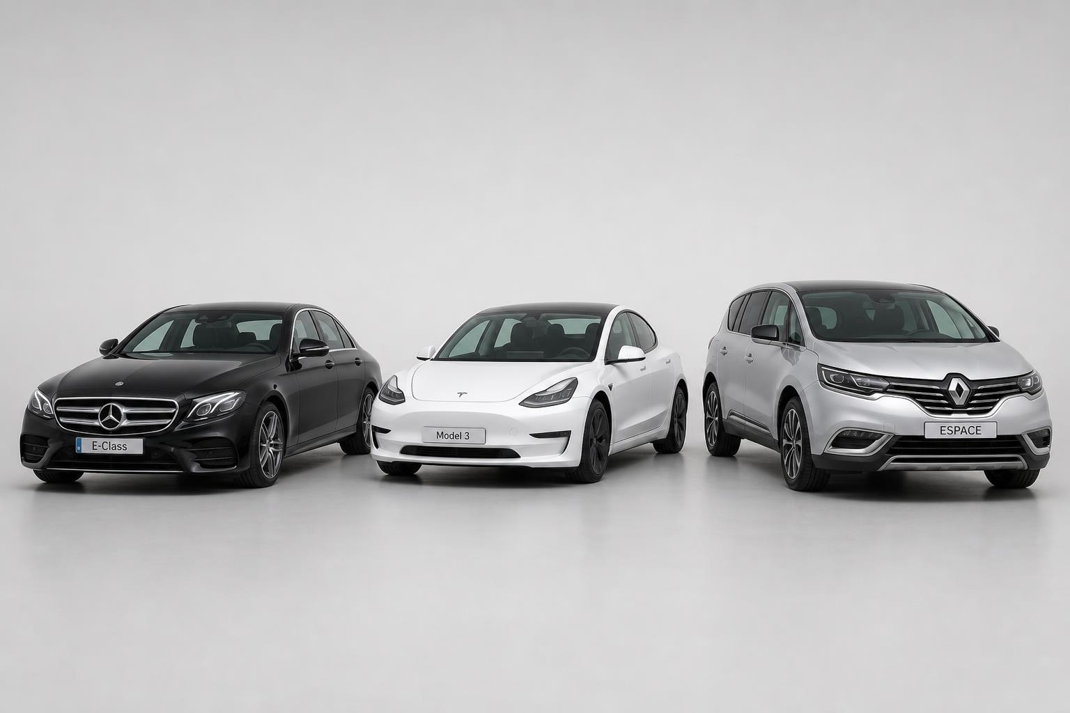 Paris Drivip sedans lined up before an airport transfer