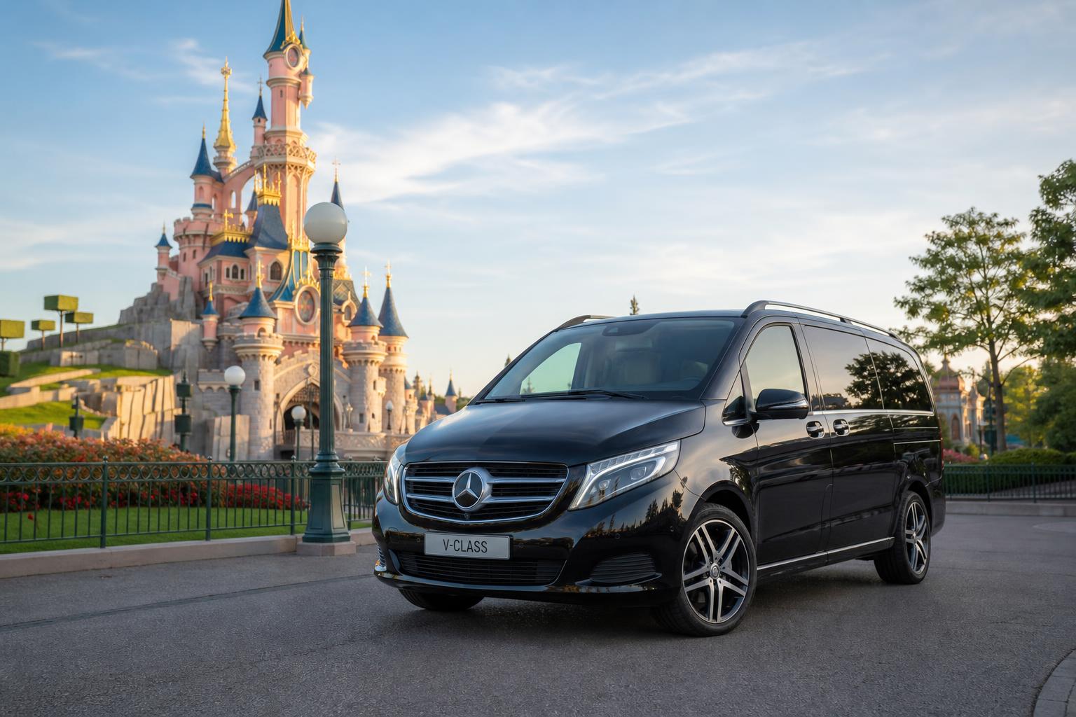 Paris Drivip vehicle waiting for a Disneyland Paris transfer